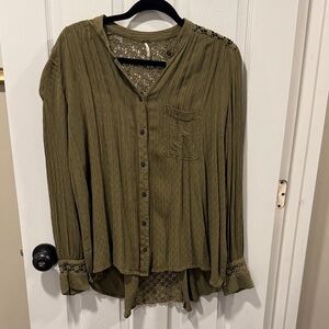 Free People Olive Green Women's Button-Up Top